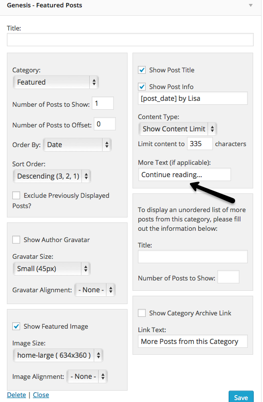 Screen shot of Genesis Featured Post widget