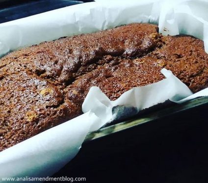 Gingerbread in pan fresh from the oven.