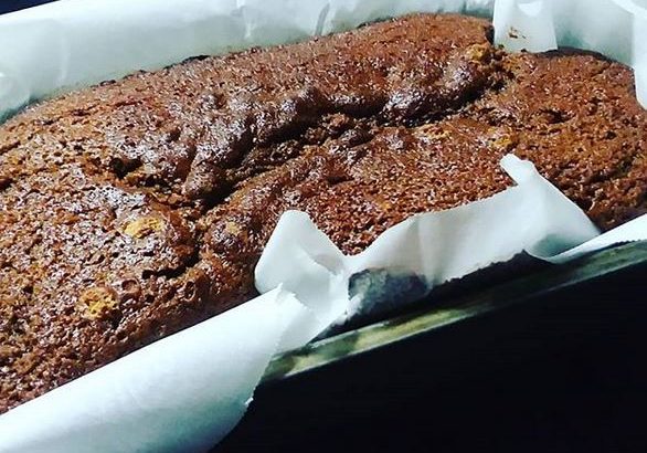 Gingerbread in pan fresh from the oven.