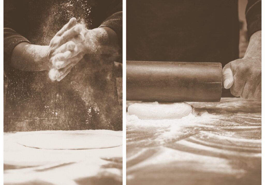 bakers hands with flour