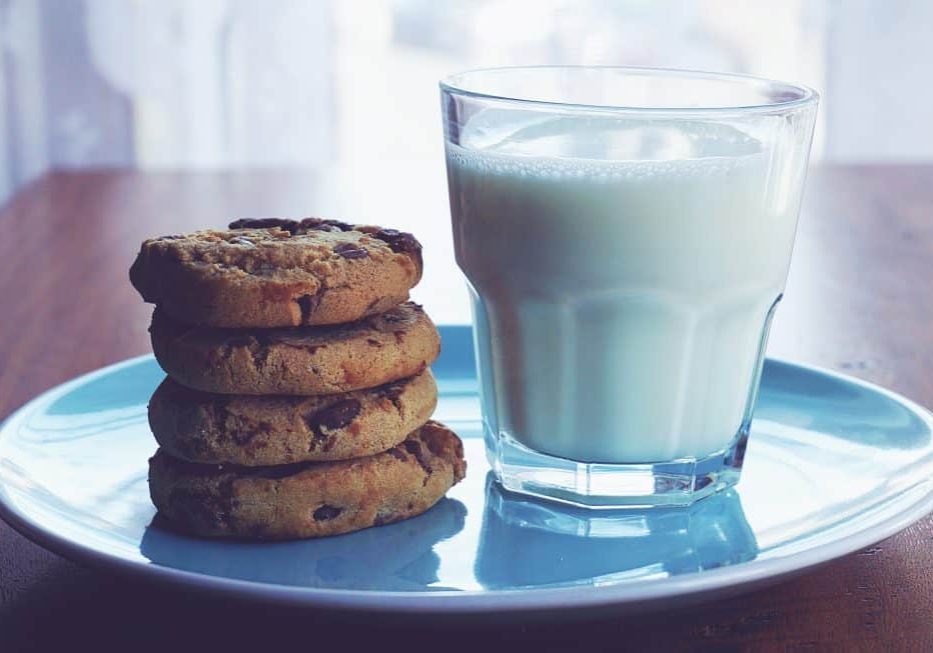 chocolate chip cookies and milk