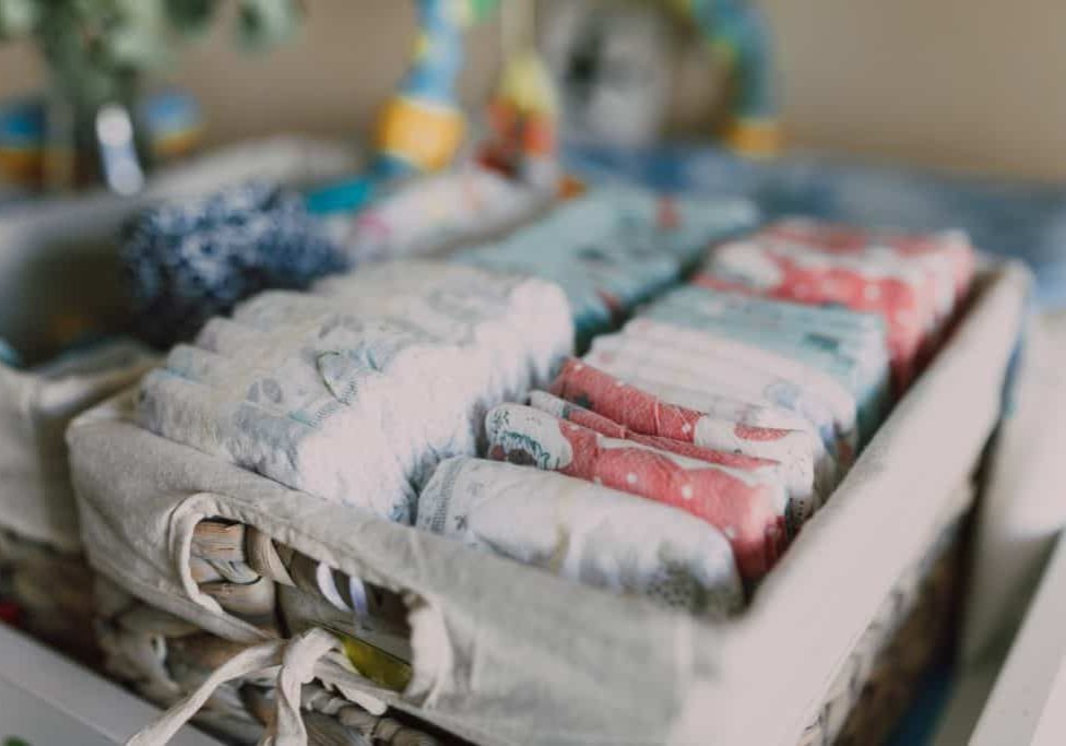diapers in basket