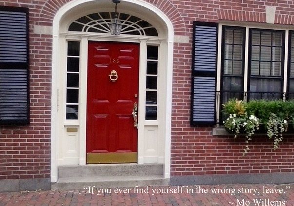 red door with quote